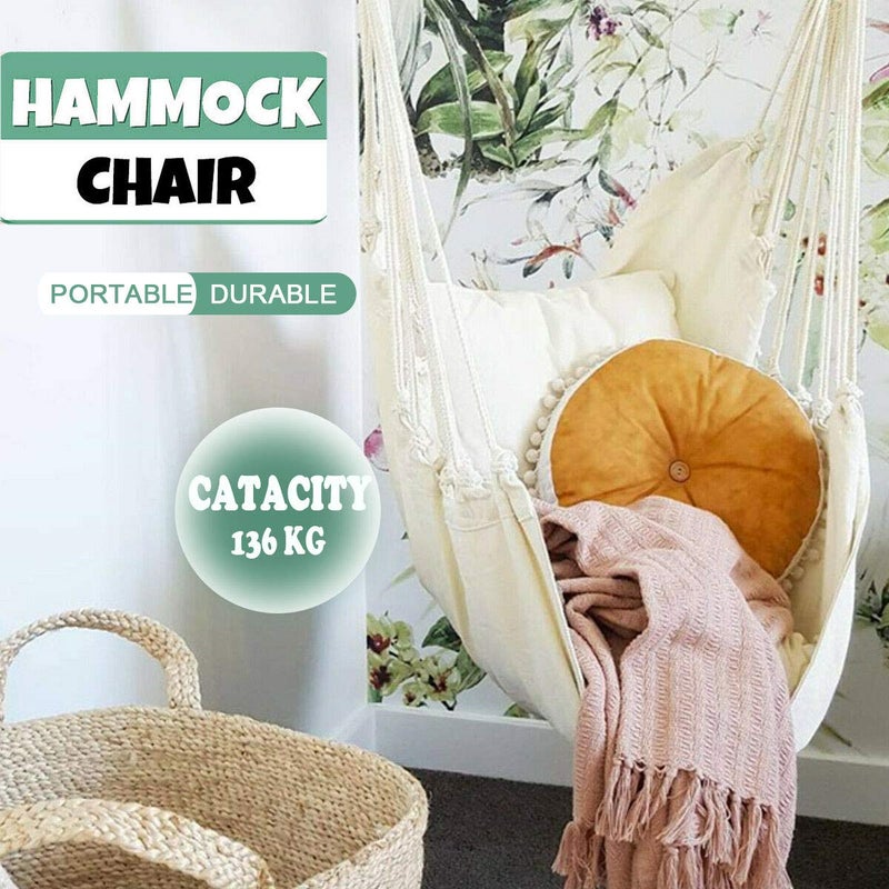 Hatisan Hammock Chair Hanging Rope Swing Seat for Indoor Outdoor, Sturdy Cotton Weave Hammock Swing, Max 300Lbs Hanging Hammock Chair (Pole and Pillows NOT Included, Rainbow) - Image 3
